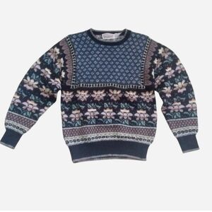 Vintage Cottagecore Crew Neck Sweater Fair Isle Floral All Over Print Prairie